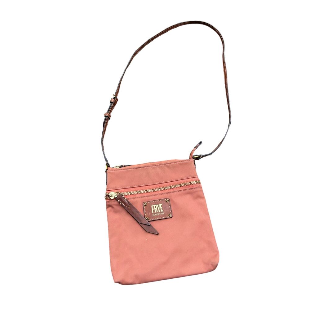 Frye Dusty Rose Nylon Crossbody Bag Leather Trim Adjustable Strap Purse